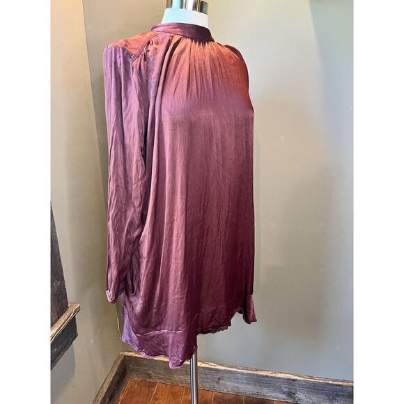 Little Moon Women Maroon Mini Satin Long Sleeve Viscose Dress Size Small Large - Picture 2 of 9